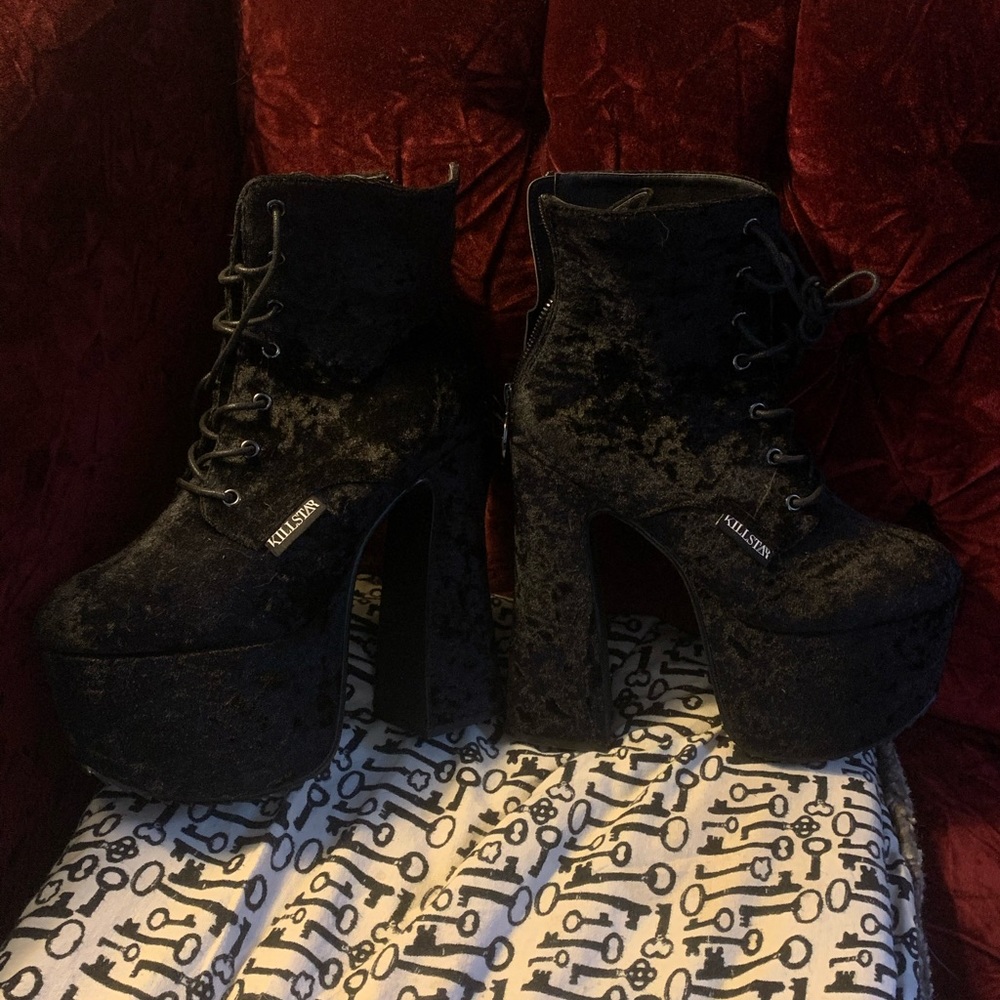 Killstar Sz 9 Hell-O Velvet Platform Bootie Boots